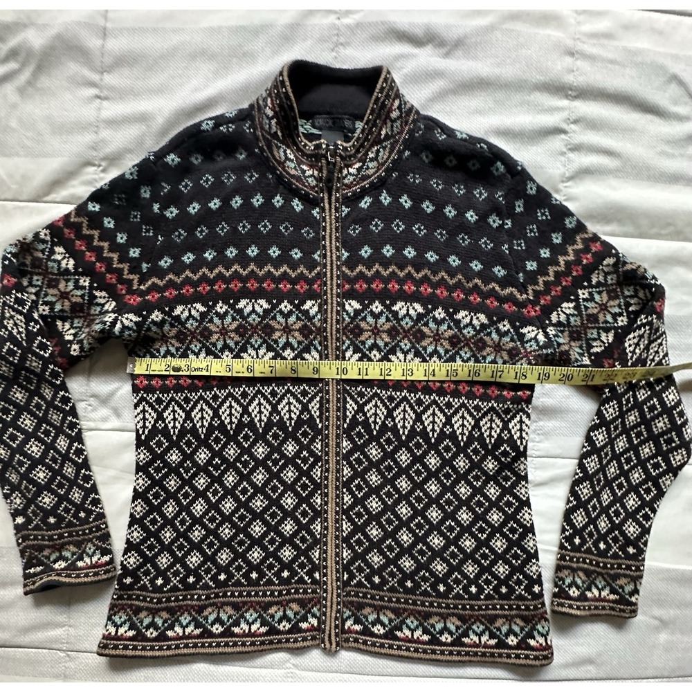 Nomadic Traders Full Zip Cardigan Sweater M Fair Isle Black Multicolor Nordic - Picture 5 of 11